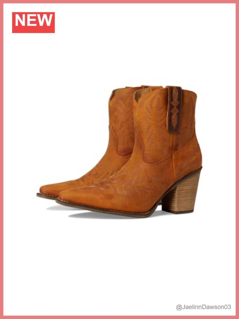 Dingo Women's Rocky Embroidered Pointed Toe Pull-On Ankle Boots Mid Heel Leather